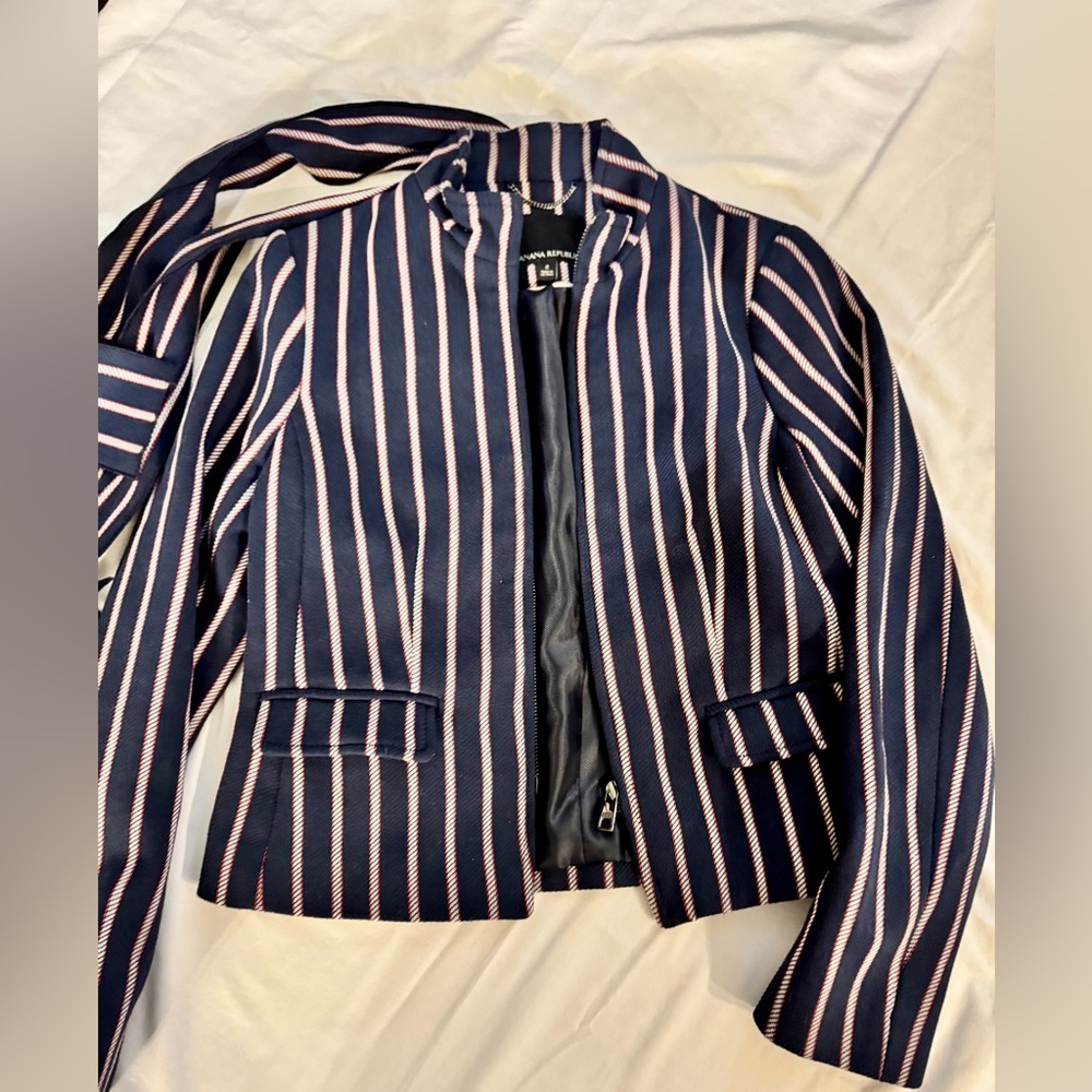 Banana Republic Navy and White Striped Blazer